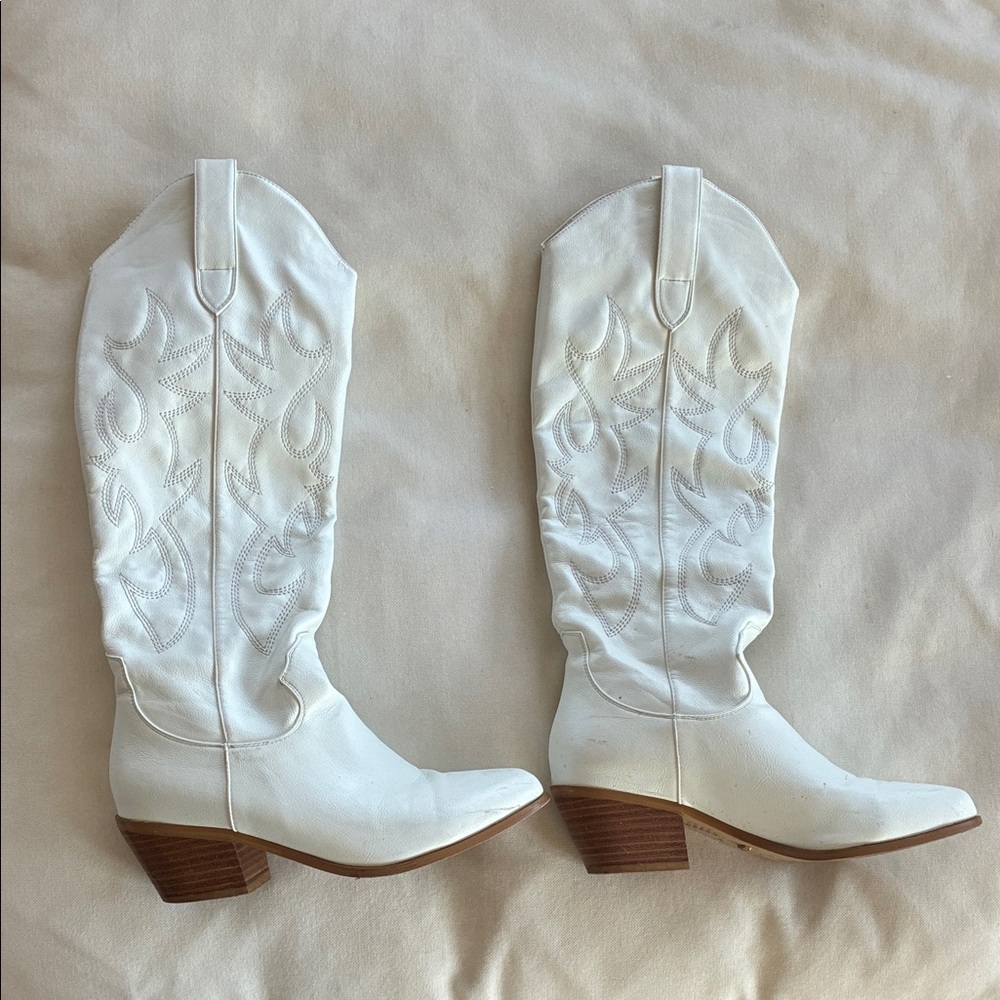 Billini White Western Knee-High Heeled Boots